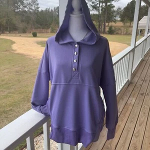 Purple Hoodie with Button Detail (H121) - Picture 1 of 7