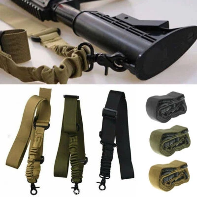 Tactical Adjustable One Single Point Bungee Rifle Gun Sling System Strap Black - Image 1 of 4