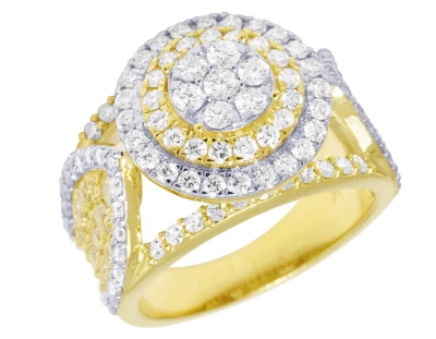 10K Yellow/ White Gold Real 2.3 CT Diamond Round Cluster Ring 14MM - Image 1 of 4