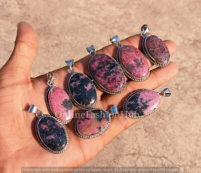 Elegante lote de colgantes enchapados en plata de ley 925 con piedras preciosas de rodonita joyería regalo Foto 1 de 2