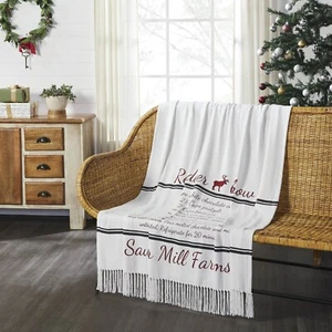 Sawyer Mill Reindeer Chow Woven Throw 60x50 Country 100% Cotton Ivory Red Black - Picture 1 of 7