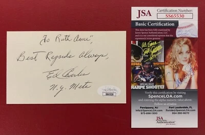 Ed Charles Signed 3x5 Index Card JSA Certified AUTO MLB New York Mets (d.2018)! - Image 1 of 4