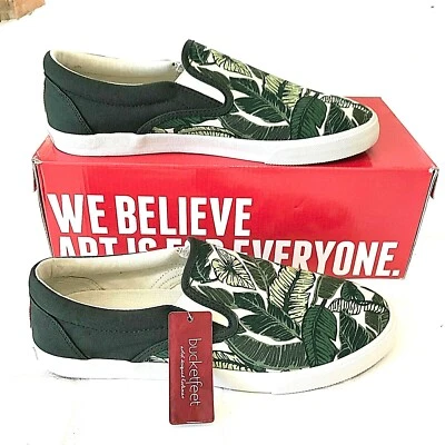 Bucketfeet: Canvas Slip Ons Savusavu Banana Leaf Mens US 10 BNIB - Image 1 of 4