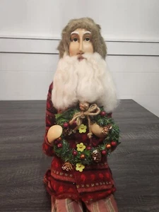 Handcrafted Vintage Christmas Sitting Santa With Wreath unknown 4 foot tall.  - Picture 1 of 12