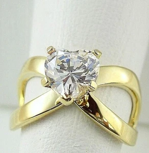 Edelstahl Solitär Herz cz Hochzeit Verlobung Versprechen Gold GP Ring - Bild 1 von 3