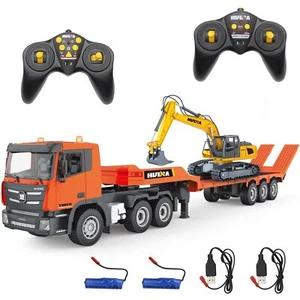 RC Semi Truck & Excavator Toy Set, 2.4Ghz Remote Control Flatbed Truck - Picture 1 of 2