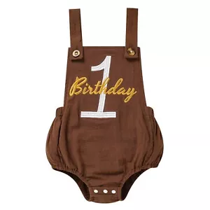 Baby Boys Girls 1st Birthday Romper Baby First Birthday Outfit Boy Solid Colo... - Picture 1 of 7