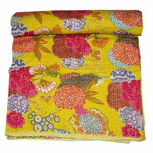 Indische Handarbeit Obst Druck Kantha Boho Wende Quilt Überwurf Tagesdecke Ab... - Bild 1 von 3