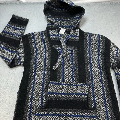 Baja Sudadera con Capucha Para Hombre 45x26 Negro Azul Rayas Hippie Patinador México Tejido Con Capucha Foto 1 de 4