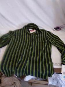 Chas button blouse striped navy and green NW - Picture 1 of 5