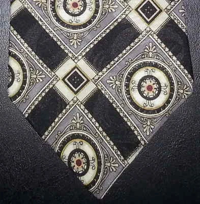Cavalier Tie Black Gray Ivory Lg Diamond Shape Geometric Design NIB t2713  - Image 1 of 4