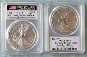 2022 W $1 Burnished Silver Eagle  PCGS SP70 FIRST DAY OF ISSUE DAMSTRA LABEL - Picture 1 of 1
