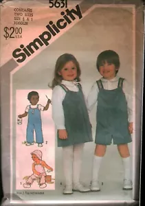 5631 Vintage Simplicity Sewing Pattern Girls Boys Overalls Jumper Shirt Hat OOP - Picture 1 of 2