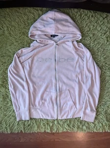 BEBE Sport Vintage Y2k Track Jacket Pink Early 99s 00s Size Large Rhinestones - Picture 1 of 6