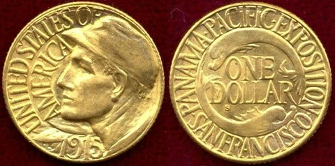 1915-S  G$1 PAN PACIFIC EXPO- MINT LUSTER EYE APPEAL GOLD COMMEMORATIVE++ Cover