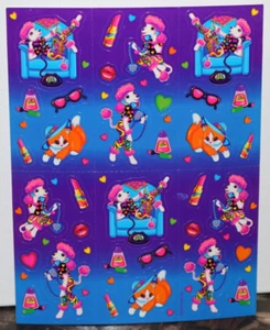 VINTAGE LISA FRANK COLORFUL 80'S-90'S POODLES CATS IN HATS MAKEUP STICKER SHEET - Picture 1 of 3