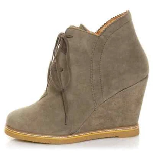 Kelsi Dagger Helix Taupe Suede Lace-Up Wedge Booties - Picture 1 of 8