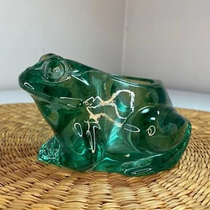 Vintage Indiana Art Glass Green Frog Votive Candle Holder Cup Paper weight Décor - Picture 1 of 10
