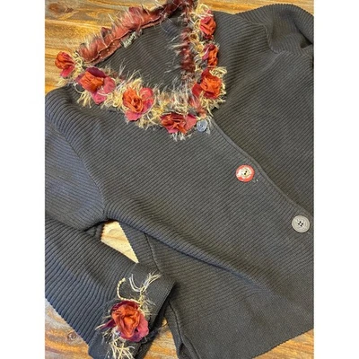 Cárdigan Suéter Lee Andersen Negro Floral Embellecido Tejido con Botones L Foto 1 de 4