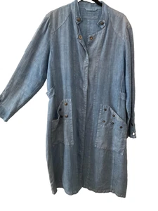 ART TO WEAR......THE FABULOUS GRIZAS DENIM LINEN LONG JACKET SZ M/L - Picture 1 of 3