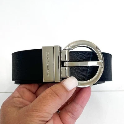 Cinturón reversible de cuero sintético para mujer Calvin Klein talla L negro plateado hebilla Foto 1 de 4