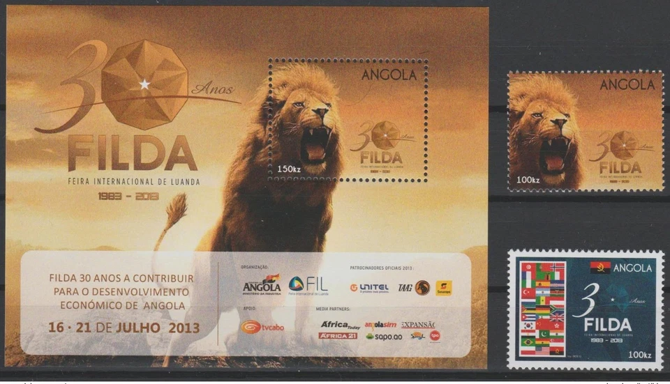 Angola 2013 Mi. 1876 1877 Bl. 140 30 Anos FILDA Lion Löwe faune Fauna MNH RARE - Photo 1/1