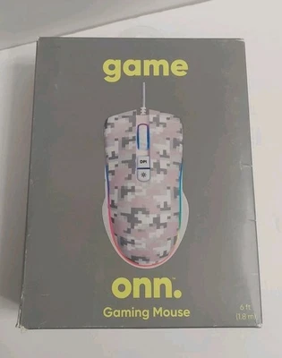 Onn 6ft Wired Gaming Mouse 7 LED Adjustable Lights DPI Adjustable Camo Pink New - Image 1 of 4