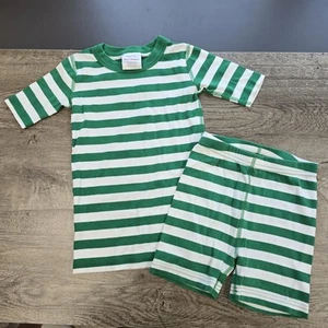 Hanna Andersson Short John Pajama Set Size 120 (6-7) Striped Green White - Picture 1 of 8
