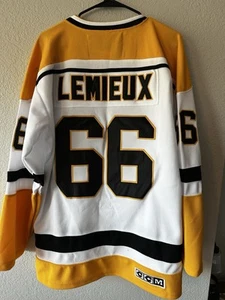 Vintage Mario Lemieux 66 Pittsburgh Penguins White CCM Air Knit Jersey Size 52 - Picture 1 of 4