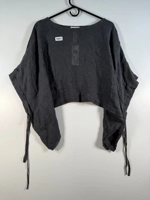 Nuevo con etiquetas Poncho Corto Eileen Fisher Mujer Cuello Barco Lino Orgánico Gasa Gris Talla M Foto 1 de 4