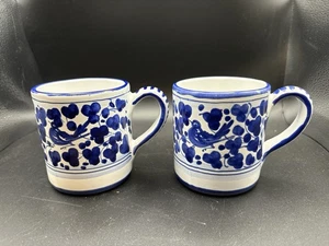 2 Handbemalte Italienische Tassen Deruta Arabesco Blau Vogel Sehr Guter Zustand - Bild 1 von 6