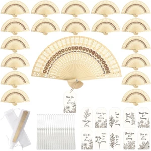 100 ventiladores de boda plegables a granel ventiladores de mano de madera sándalo hueco tallado a mano... - Imagen 1 de 7