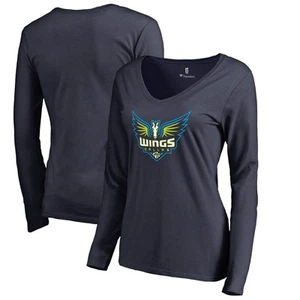 Women's Navy Dallas Wings Primary Logo Long Sleeve V-Neck T-Shirt - Picture 1 of 3