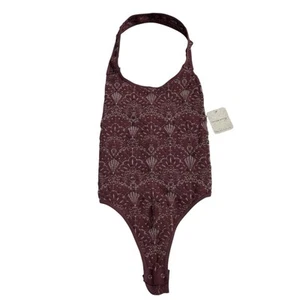 Free People Bodysuit Womens XS/S Purple Textured Sea Shell Print Thong Vacation - Picture 1 of 6