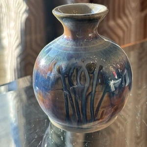 Vintage Hand Thrown Artist Signed Hand Painted Drip Glaze Bud Vase 3.5” Tall - Picture 1 of 18