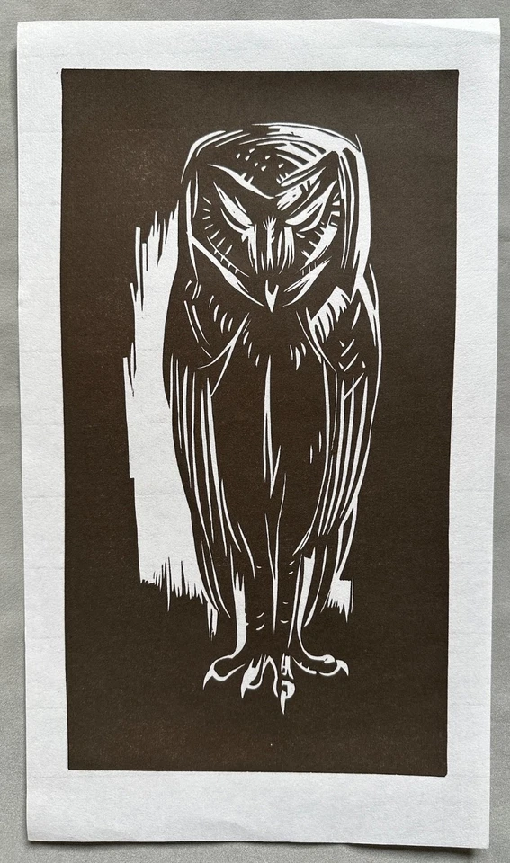 Walter Ebke, Linolschnitt, Motiv: Eule, unsigniert - Bild 1 von 1