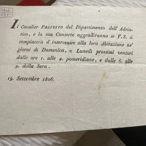 Invito Al Prefetto Del Dipartimento Dell’Adriatico 1806 - Foto 1 di 1