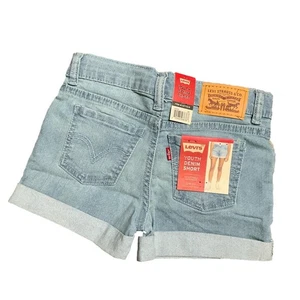 Levi's Girls Jean Shorts Stretch Cuffed Glow Up Blue Size 12 NWT - Picture 1 of 8