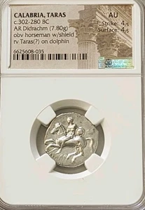 Calabria Taras Horseman & Shield Didrachm NGC AU Ancient Coin - Picture 1 of 4