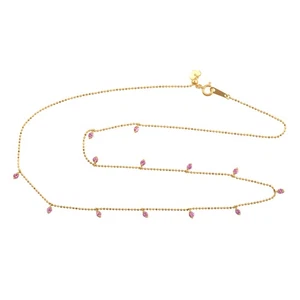 Zafiro rosa natural piedras preciosas 18k oro amarillo punto cuentas cadena c... - Imagen 1 de 6