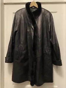 Cappotto trench donna Tiboa taglia grande in morbida pelle nera lunghezza intera - Foto 1 di 14