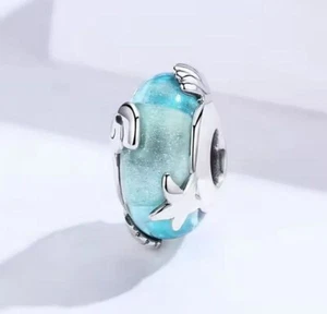 Charm Glasperle Seestern Muschel 925 Silber Perle - Anhänger für Pandora Armband - Bild 1 von 2
