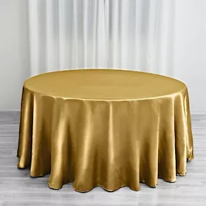 Gold 120" ROUND Satin TABLECLOTH Wedding Party Home Kitchen Tabletop Linens Home - Picture 1 of 8