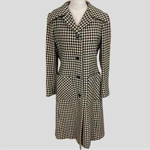 Vintage 60s 70s Geoffrey Beene Boutique Black + Ivory Checkered Coat - Picture 1 of 12