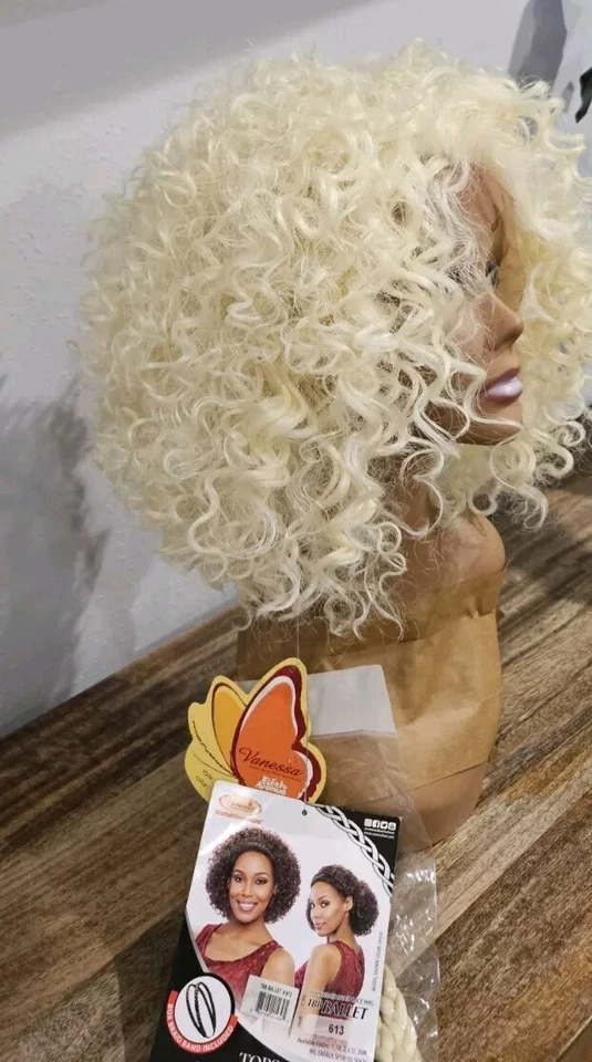 Peluca rubia rizada con flequillo cabello sintético ondulado 13" natural  Foto 1 de 4