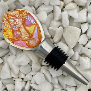 Fused Dichroic Glass Wine Bottle Stopper Orange Multi Color Art Glass Jewelry - Picture 1 of 10