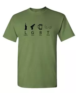 LGBT - LIBERTY GUNS CERVEZA Y TITTIES - divertida - Camiseta de algodón para hombre - Imagen 1 de 7