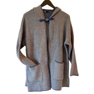 YIDA Made in Italy Hoody Cardigan Blue Knit With Wool Hooded XL Pockets Casual - Picture 1 of 14