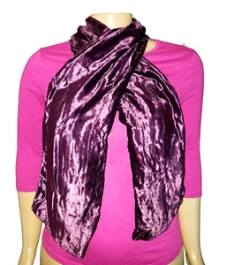 Hasting & Smith Scarf Women's Purple Crushed Velvet 59"x9" Vintage - Picture 1 of 4