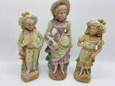 Antique Victorian Kitsch Bisque Porcelain Figurines Lady, Boy & Girl
